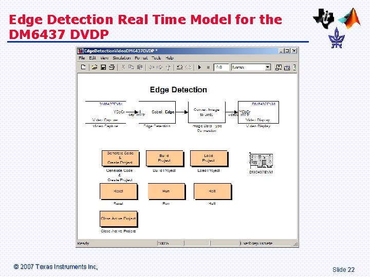 Edge Detection Real Time Model for the DM 6437 DVDP © 2007 Texas Instruments