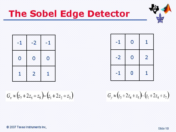 The Sobel Edge Detector -1 -2 -1 -1 0 0 0 -2 0 2