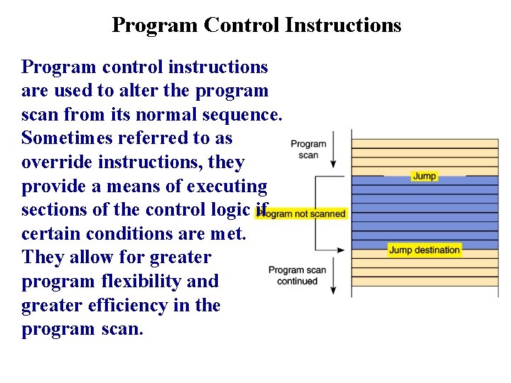 Program Control Instructions Program control instructions are used to alter the program scan from Program Control Instructions Program control instructions are used to alter the program scan from