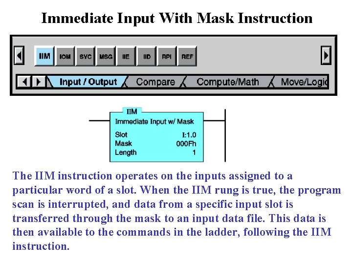 Immediate Input With Mask Instruction The IIM instruction operates on the inputs assigned to