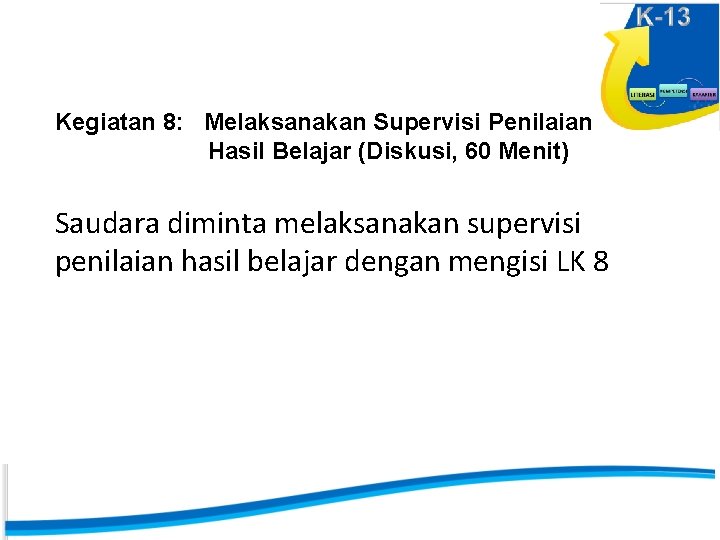 Kegiatan 8: Melaksanakan Supervisi Penilaian Hasil Belajar (Diskusi, 60 Menit) Saudara diminta melaksanakan supervisi