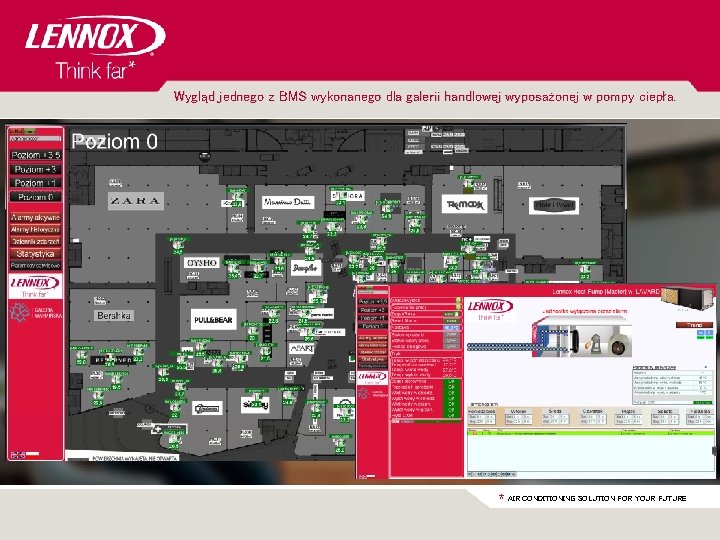 Wygląd jednego z BMS wykonanego dla galerii handlowej wyposażonej w pompy ciepła. * AIR
