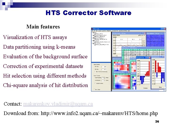 HTS Corrector Software Main features Visualization of HTS assays Data partitioning using k-means Evaluation