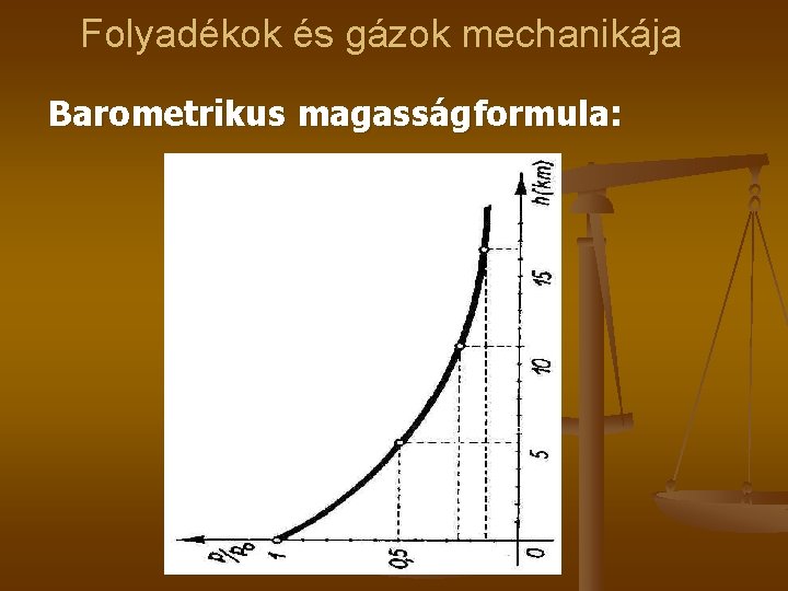 Folyadékok és gázok mechanikája Barometrikus magasságformula: 