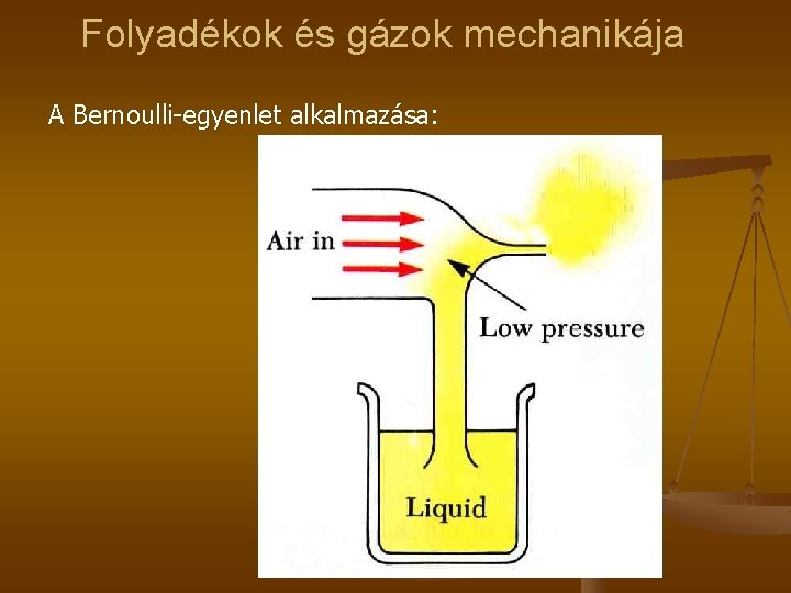 Folyadékok és gázok mechanikája A Bernoulli-egyenlet alkalmazása: 