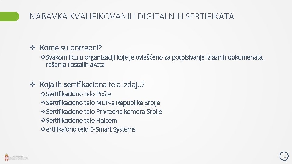 NABAVKA KVALIFIKOVANIH DIGITALNIH SERTIFIKATA v Kome su potrebni? v. Svakom licu u organizaciji koje