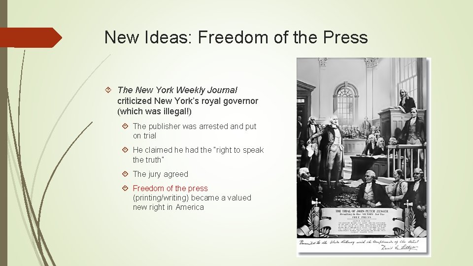 New Ideas: Freedom of the Press The New York Weekly Journal criticized New York’s