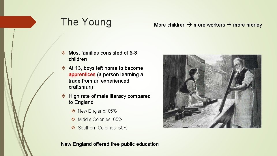 The Young More children more workers more money Most families consisted of 6 -8