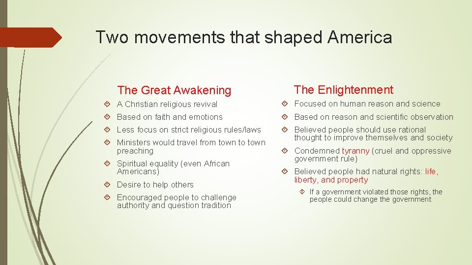 Two movements that shaped America The Great Awakening The Enlightenment A Christian religious revival