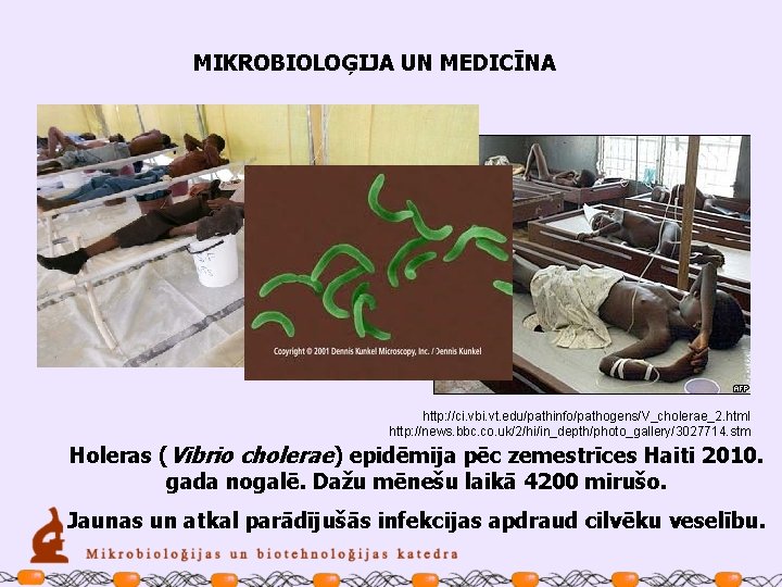MIKROBIOLOĢIJA UN MEDICĪNA http: //ci. vbi. vt. edu/pathinfo/pathogens/V_cholerae_2. html http: //news. bbc. co. uk/2/hi/in_depth/photo_gallery/3027714.