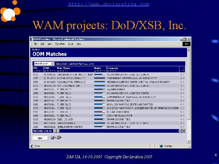 http: //www. declarativa. com WAM projects: Do. D/XSB, Inc. DM-UA, 24 -10 -2003 Copyright