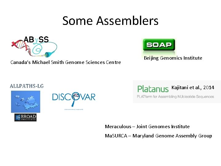 Some Assemblers Canada’s Michael Smith Genome Sciences Centre Beijing Genomics Institute Kajitani et al.
