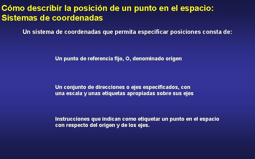 Cómo describir la posición de un punto en el espacio: Sistemas de coordenadas Un