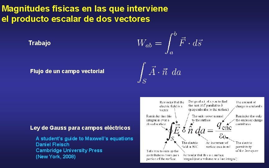 Magnitudes físicas en las que interviene el producto escalar de dos vectores Trabajo Flujo