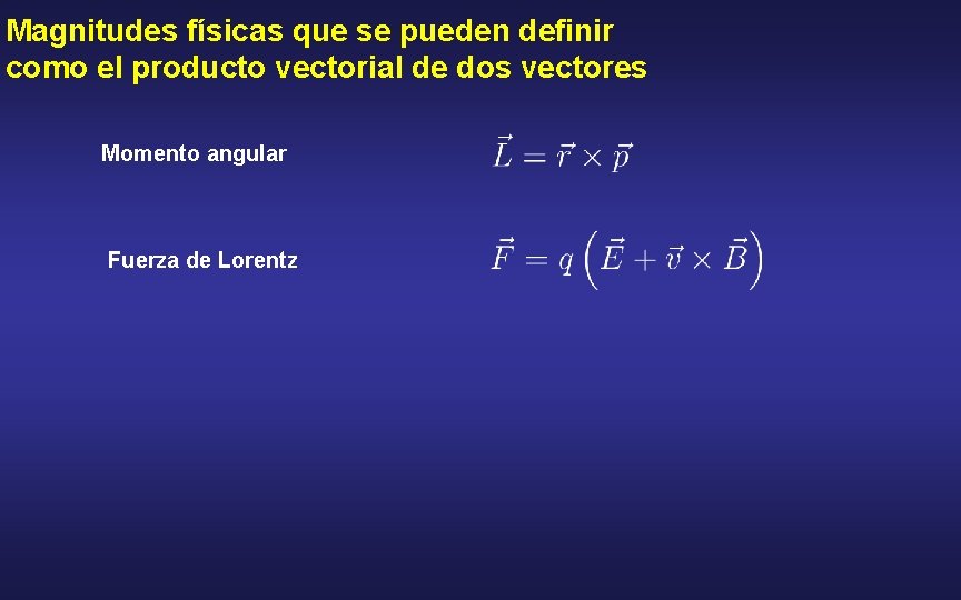 Magnitudes físicas que se pueden definir como el producto vectorial de dos vectores Momento