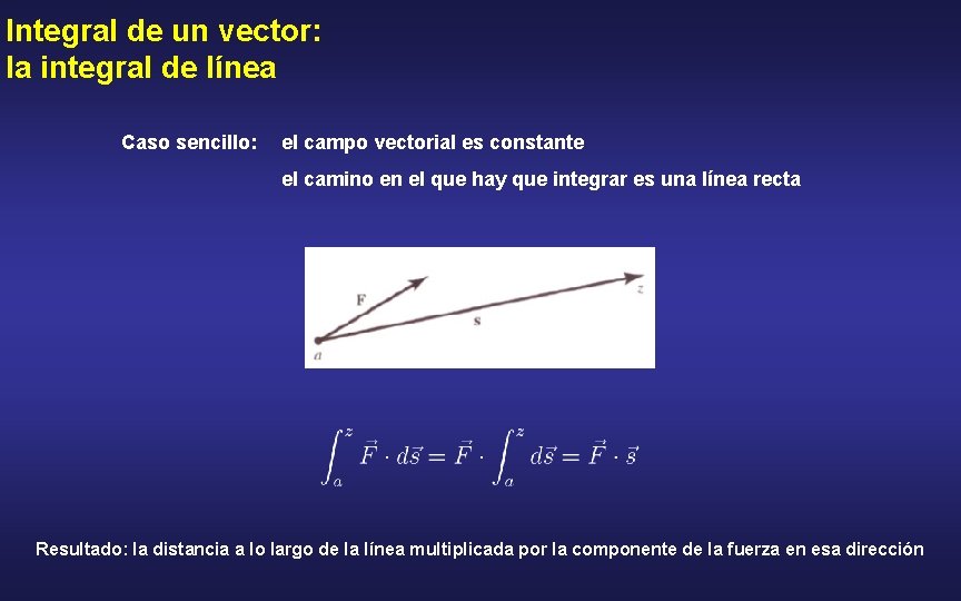 Integral de un vector: la integral de línea Caso sencillo: el campo vectorial es