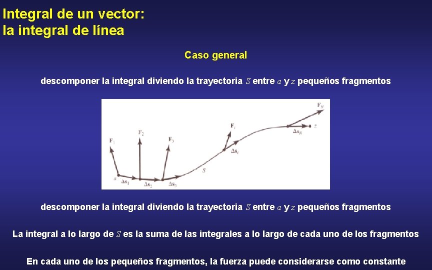 Integral de un vector: la integral de línea Caso general descomponer la integral diviendo