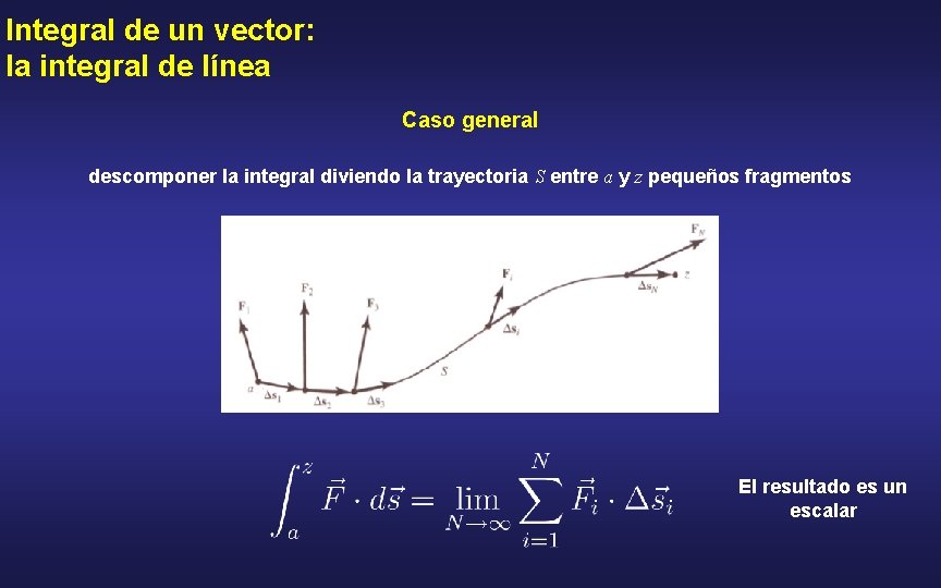 Integral de un vector: la integral de línea Caso general descomponer la integral diviendo