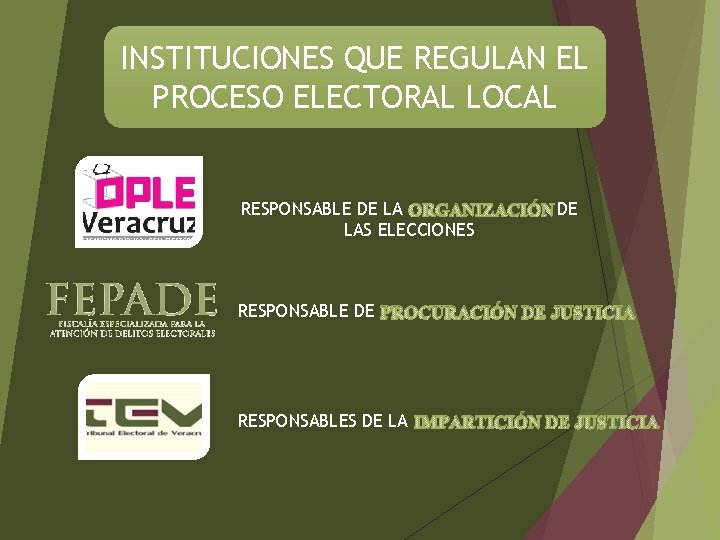 INSTITUCIONES QUE REGULAN EL PROCESO ELECTORAL LOCAL RESPONSABLE DE LA ORGANIZACIÓN DE LAS ELECCIONES