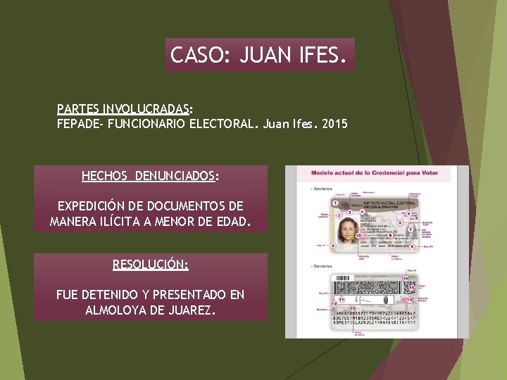 CASO: JUAN IFES. PARTES INVOLUCRADAS: FEPADE- FUNCIONARIO ELECTORAL. Juan Ifes. 2015 HECHOS DENUNCIADOS: EXPEDICIÓN