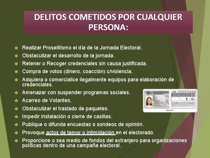 DELITOS COMETIDOS POR CUALQUIER PERSONA: Realizar Proselitismo el día de la Jornada Electoral. Obstaculizar