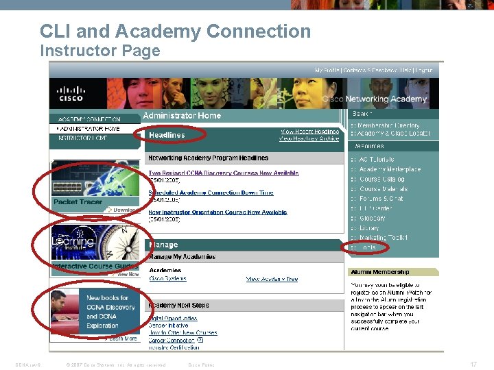 CLI and Academy Connection Instructor Page CCNA rev 6 © 2007 Cisco Systems, Inc.