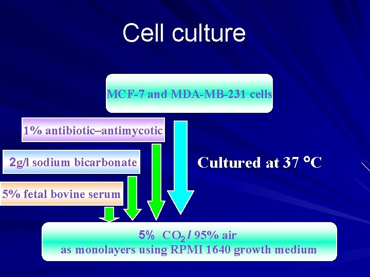 Cell culture MCF-7 and MDA-MB-231 cells 1% antibiotic–antimycotic 2 g/l sodium bicarbonate Cultured at
