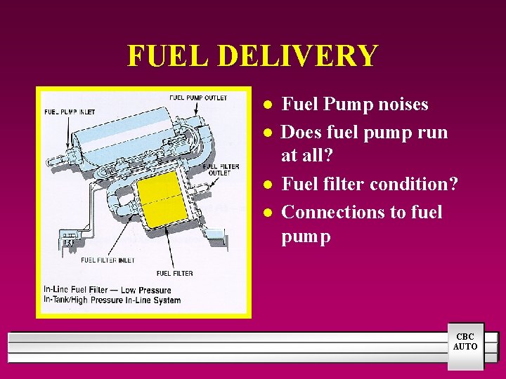 FUEL DELIVERY l l Fuel Pump noises Does fuel pump run at all? Fuel