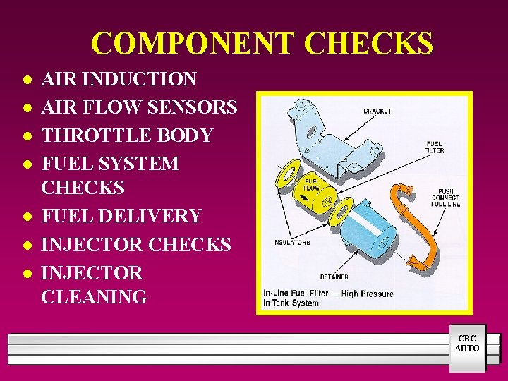 COMPONENT CHECKS l l l l AIR INDUCTION AIR FLOW SENSORS THROTTLE BODY FUEL