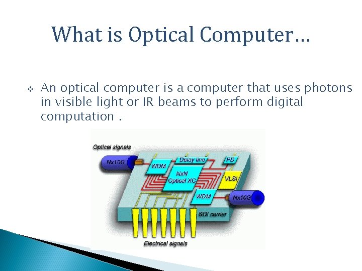 What is Optical Computer… v An optical computer is a computer that uses photons