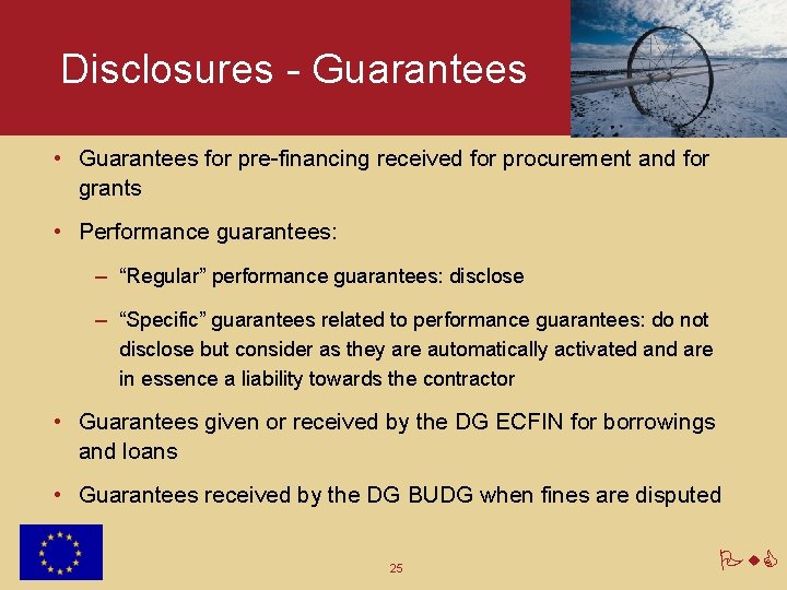 Disclosures - Guarantees • Guarantees for pre-financing received for procurement and for grants •