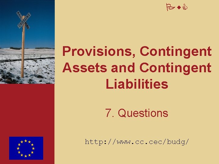 Pw. C Provisions, Contingent Assets and Contingent Liabilities 7. Questions http: //www. cc. cec/budg/