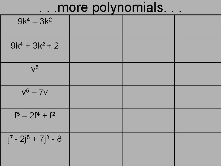 . . . more polynomials. . . 9 k 4 – 3 k 2