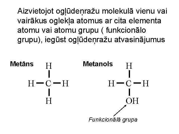 Aizvietojot ogļūdeņražu molekulā vienu vairākus oglekļa atomus ar cita elementa atomu vai atomu grupu