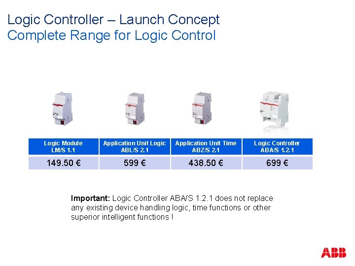 Logic Controller – Launch Concept Complete Range for Logic Control Logic Module LM/S 1.