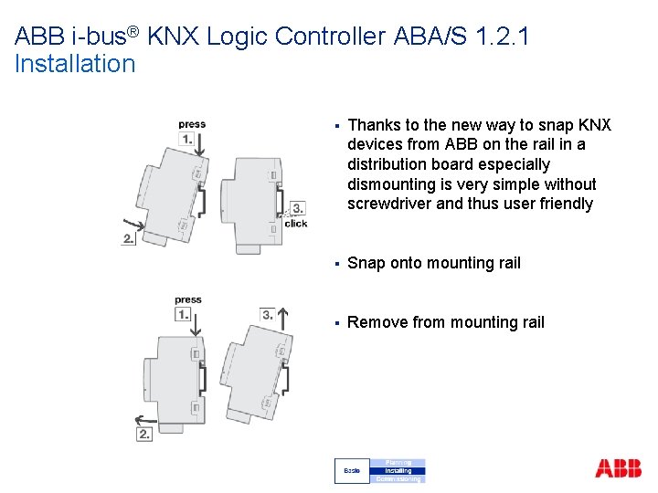 ABB i-bus® KNX Logic Controller ABA/S 1. 2. 1 Installation § Thanks to the