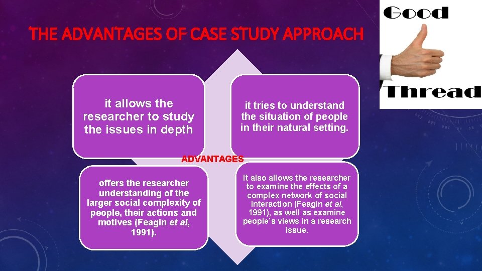 THE ADVANTAGES OF CASE STUDY APPROACH it allows the researcher to study the issues