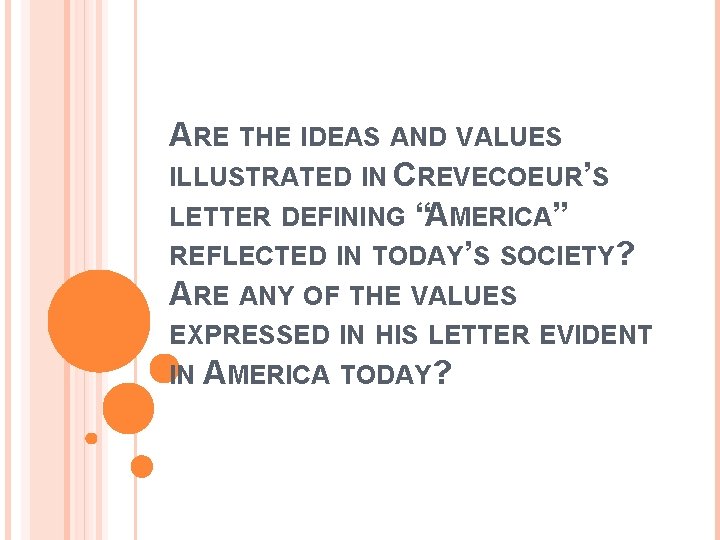 ARE THE IDEAS AND VALUES ILLUSTRATED IN CREVECOEUR’S LETTER DEFINING “AMERICA” REFLECTED IN TODAY’S