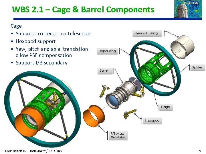 WBS 2. 1 – Cage & Barrel Components Cage • Supports corrector on telescope