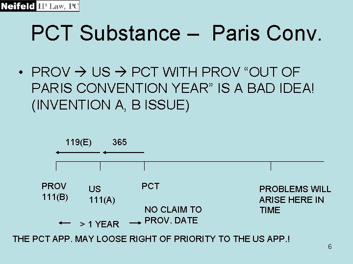 PCT Substance – Paris Conv. • PROV US PCT WITH PROV “OUT OF PARIS