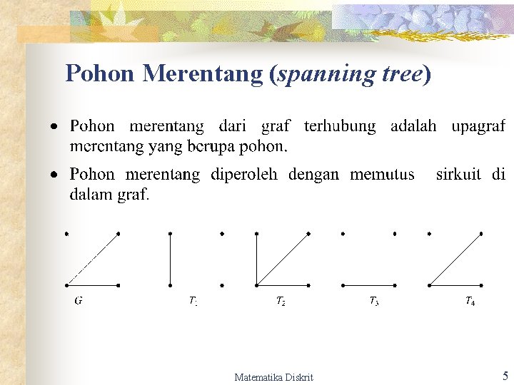 Pohon Merentang (spanning tree) Matematika Diskrit 5 