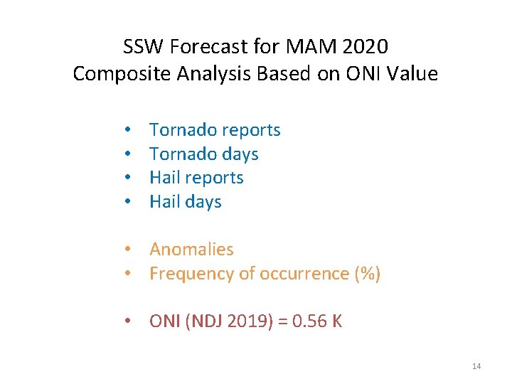 SSW Forecast for MAM 2020 Composite Analysis Based on ONI Value • • Tornado