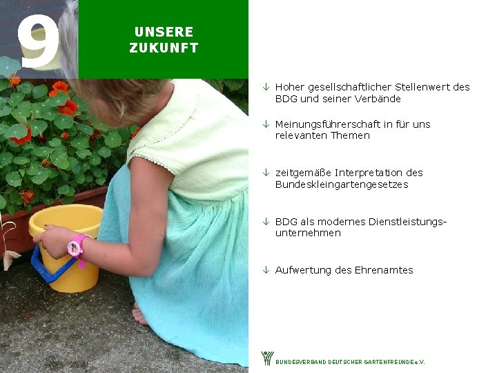 9 UNSERE ZUKUNFT â Hoher gesellschaftlicher Stellenwert des BDG und seiner Verbände â Meinungsführerschaft