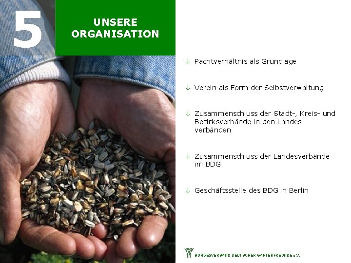 5 UNSERE ORGANISATION â Pachtverhältnis als Grundlage â Verein als Form der Selbstverwaltung â