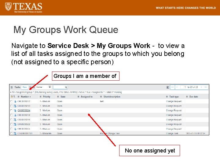 My Groups Work Queue Navigate to Service Desk > My Groups Work - to
