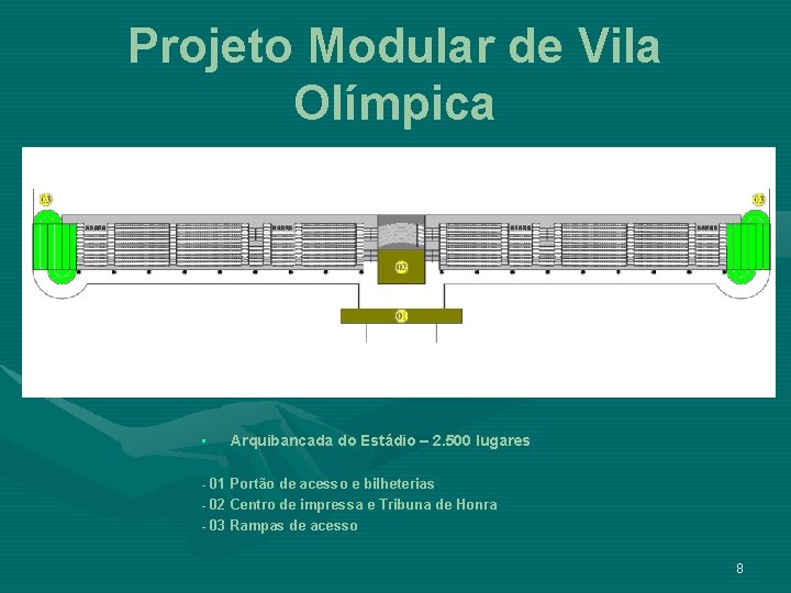 Projeto Modular de Vila Olímpica • Arquibancada do Estádio – 2. 500 lugares -