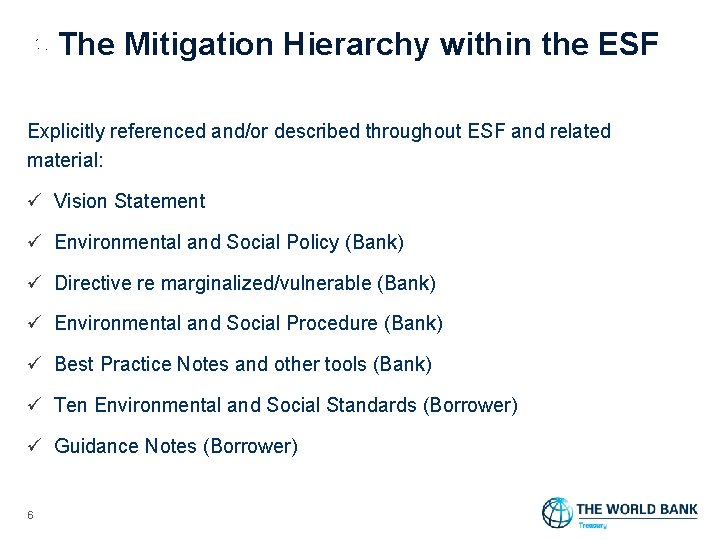 The Mitigation Hierarchy within the ESF Explicitly referenced and/or described throughout ESF and related