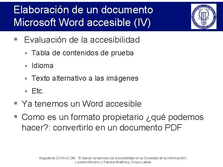 Elaboración de un documento Microsoft Word accesible (IV) § Evaluación de la accesibilidad §