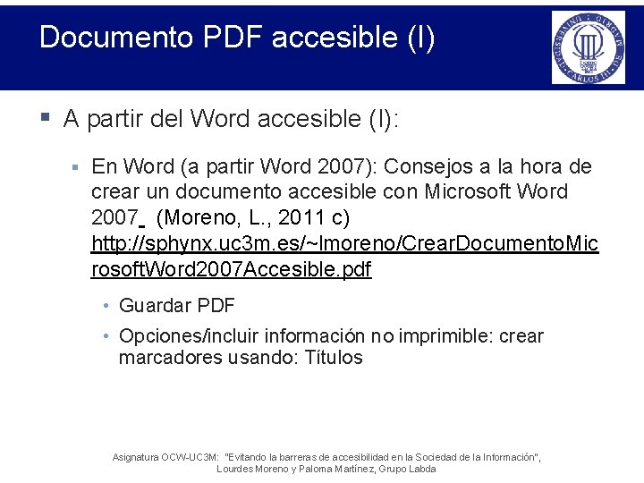 Documento PDF accesible (I) § A partir del Word accesible (I): § En Word