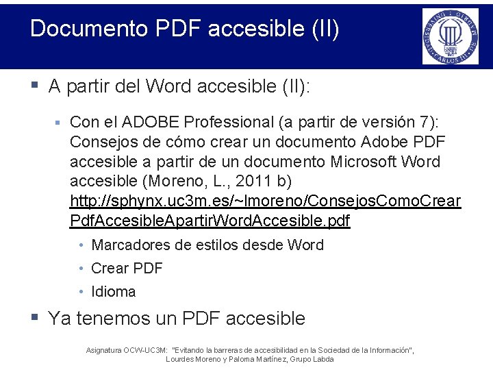 Documento PDF accesible (II) § A partir del Word accesible (II): § Con el
